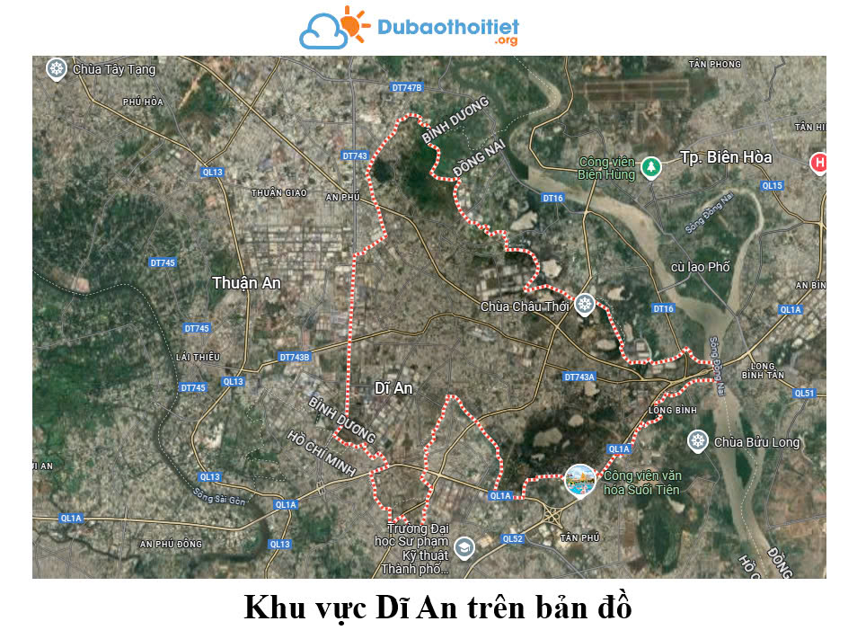 Khu vực Dĩ An trên bản đồ