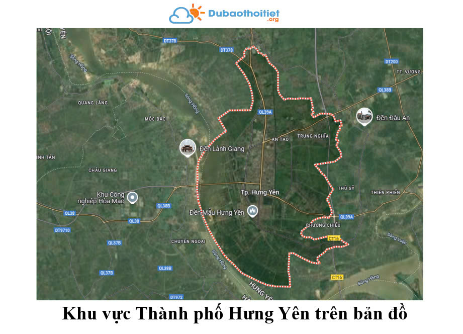 Khu vực thành phố Hưng Yên trên bản đồ