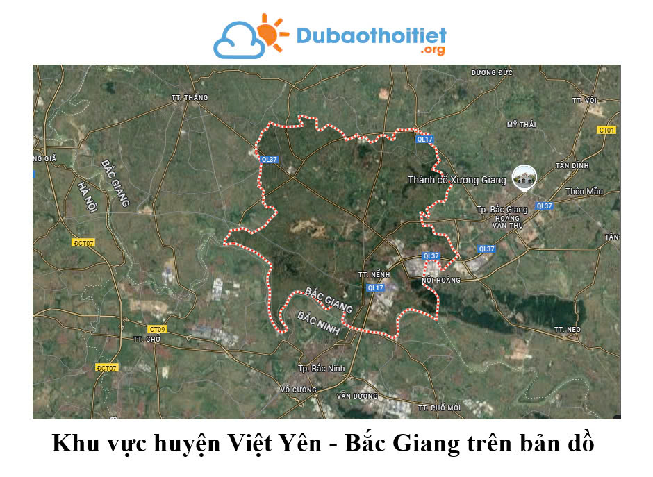 Khu vực huyện Việt Yên - Bắc Giang trên bản đồ