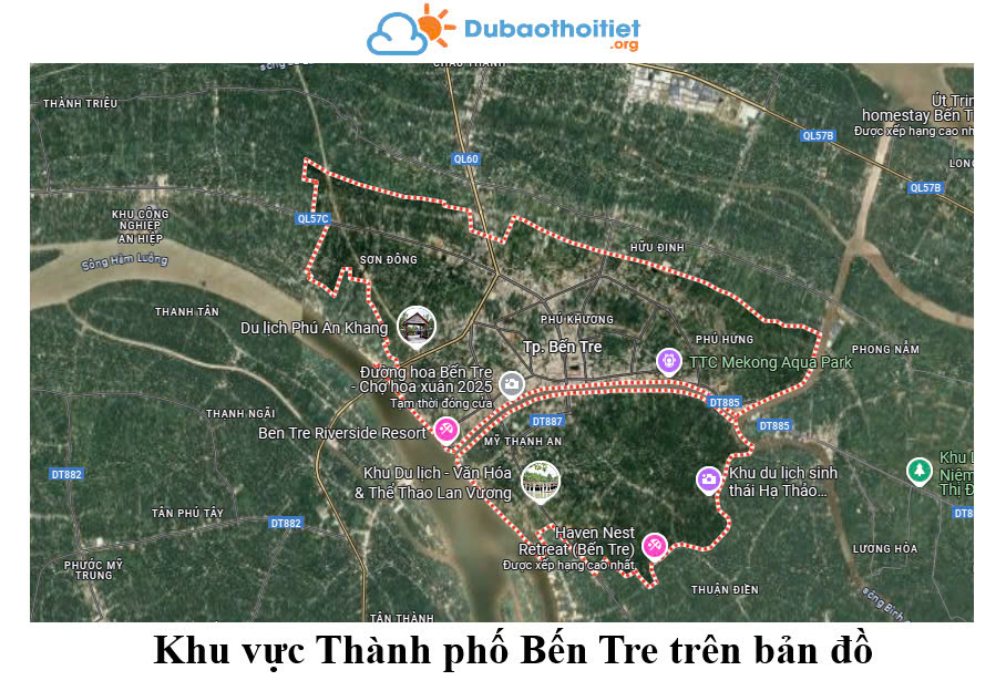 Khu vực Thành phố Bến Tre trên bản đồ