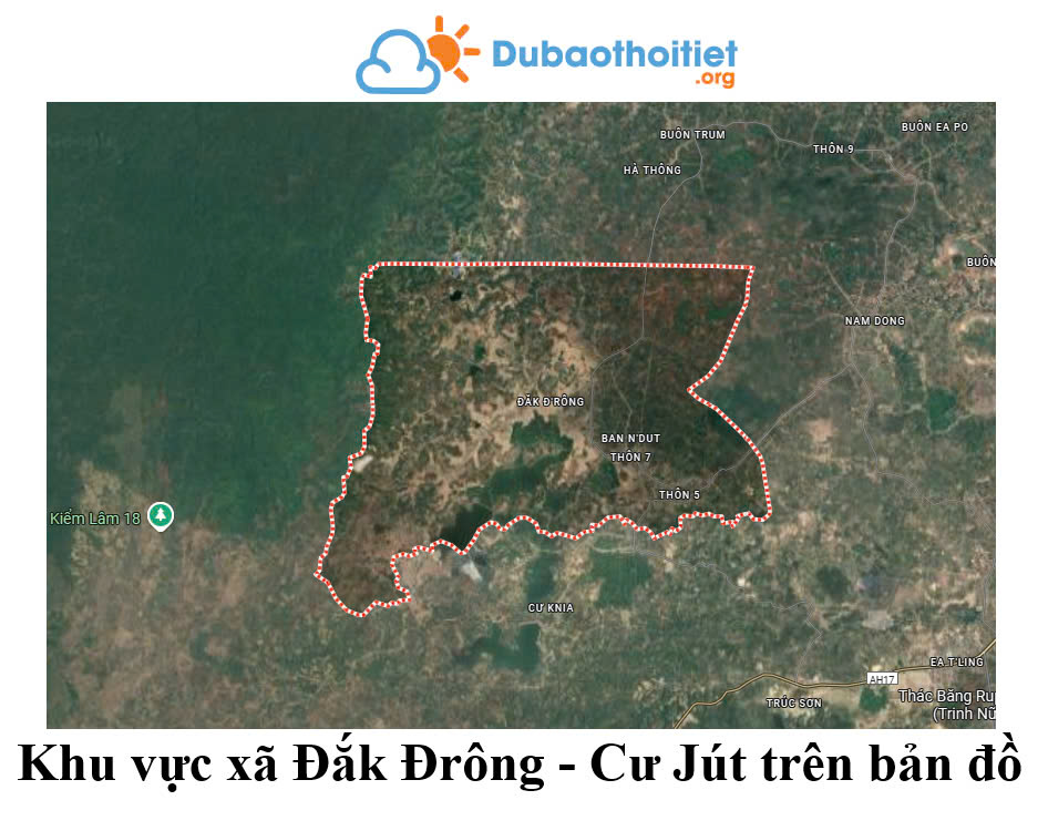 Khu vực xã Đắk Đrông - Cư Jút trên bản đồ